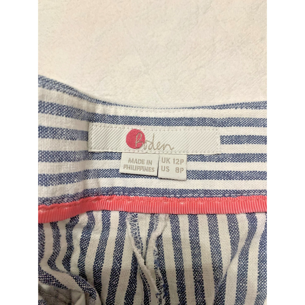 Boden Linen Blue Striped WIde Leg Zip Capri Pants 12 Petite Beachy Casual Resort - Picture 7 of 10